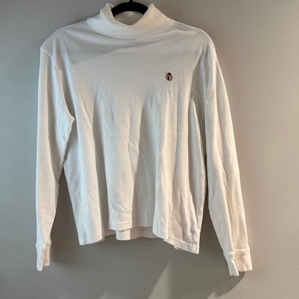 Lauren Ralph Lauren Mock Neck Top Women Large White Excellent Embroidered Crest